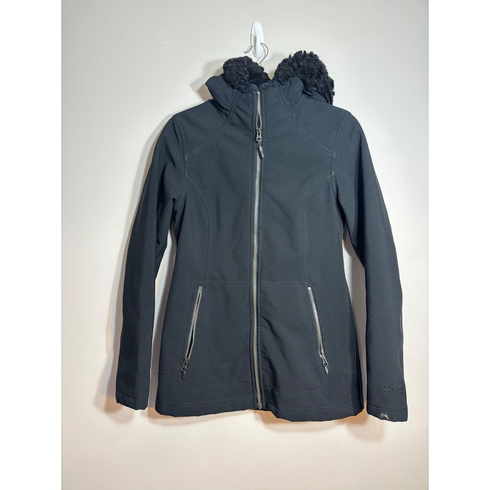 Marmot Womens Black Softshell Jacket Faux Fur Lined Hooded Full Zip Small